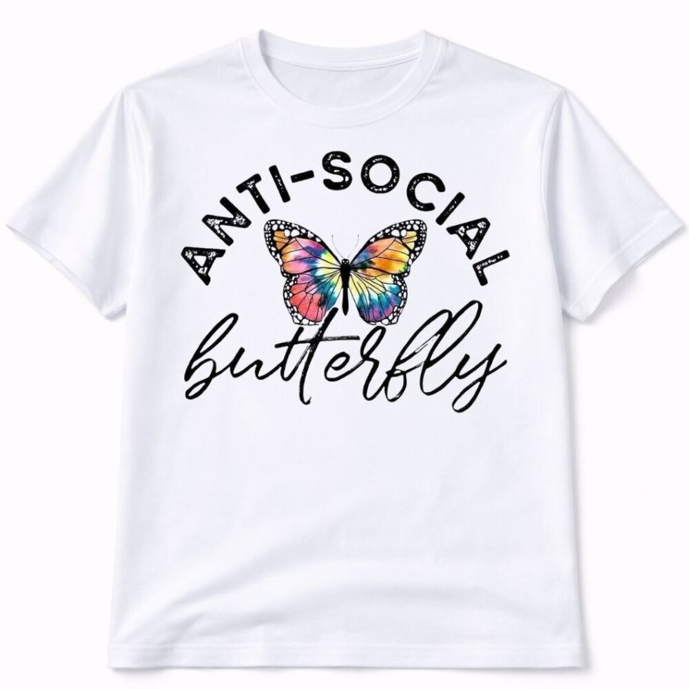 Anti Social Butterfly Graphic T Shirt Trendy Boutique Style Tee Women Gift White